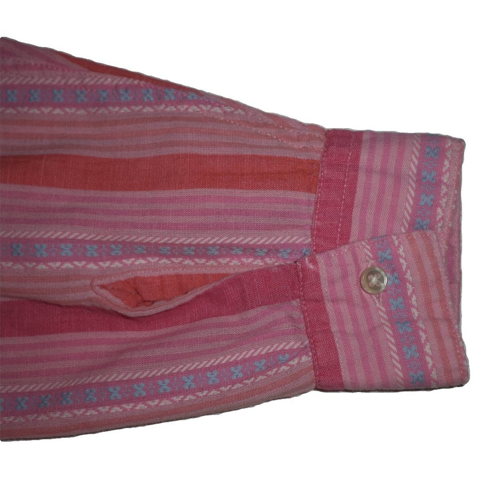 LL BEAN Top M Pink Striped SPRING SUMMER Long Slvs - Picture 3 of 5